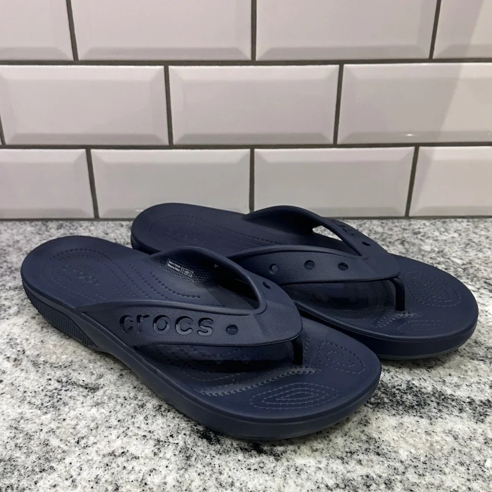 Crocs Mens‎ M 10/W 12 Navy Blue Comfort Flip Flops Sandals Shoes